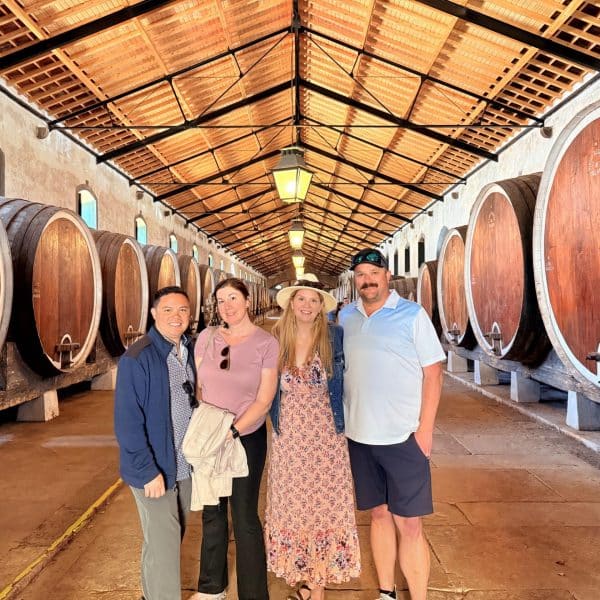 A cruise guest exploring Sintra in a winery in one of our tuk tuks — just 45 minutes after leaving Lisbon port.